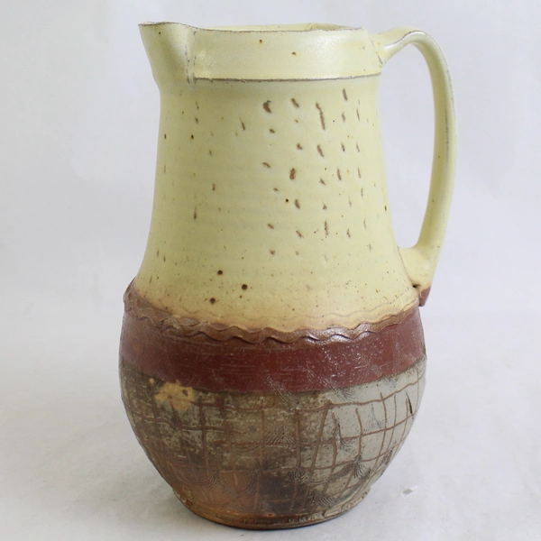 Ceramic Textured Design Yellow Red Pitcher by Bridget Hauser