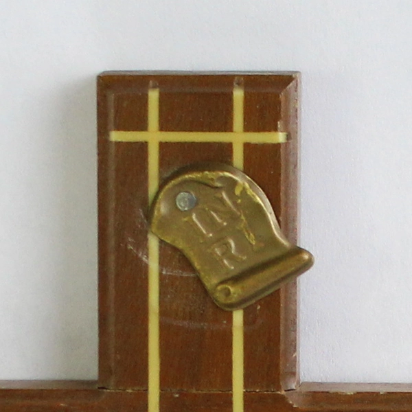 Vintage Wooden & Brass Inlay Crucifix Cross 