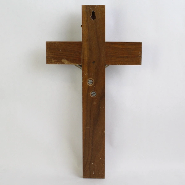 Vintage Wooden & Brass Inlay Crucifix Cross 