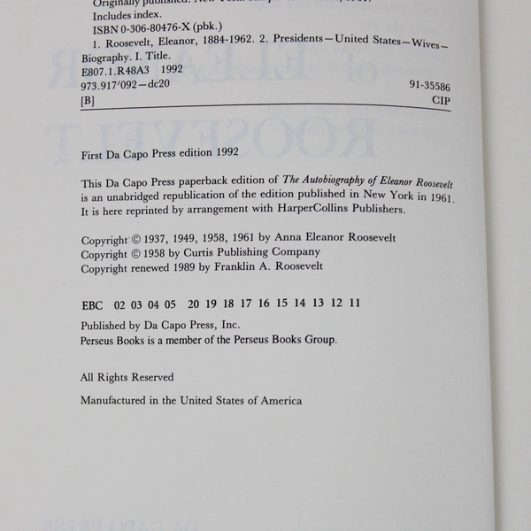 The Autobiography Of Eleanor Roosevelt 1992 Da Capo Press Paperback