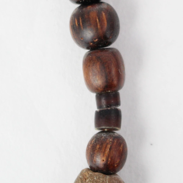 Vintage Wood And Turquoise Bead Necklace With Carved Clay Aztec Figures