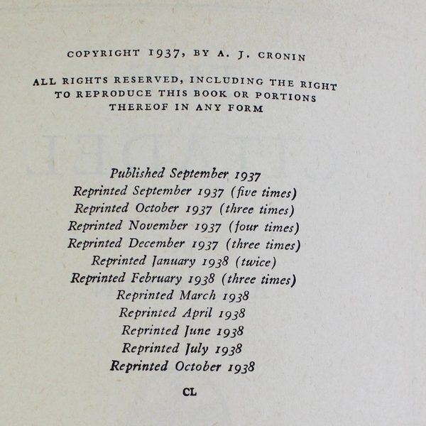 Vintage The Citadel by A. J. Cronin 1938 Edition Hardcover