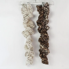 Lot of 2 Women's Soft Plush Ruffled Scarves - Brown Leopard & Cream 25"