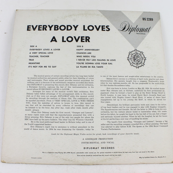 Eric Delaney Everybody Loves A Lover Vinyl Record DS2289 Diplomat Good Condition