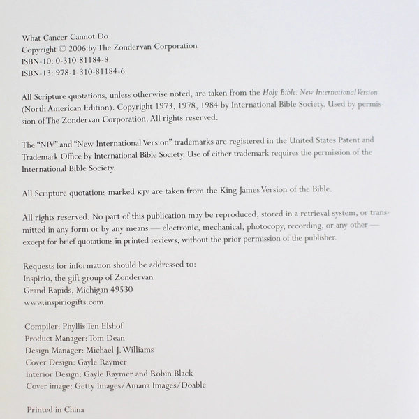 What Cancer Cannot Do by Zondervan 2006 Hardcover