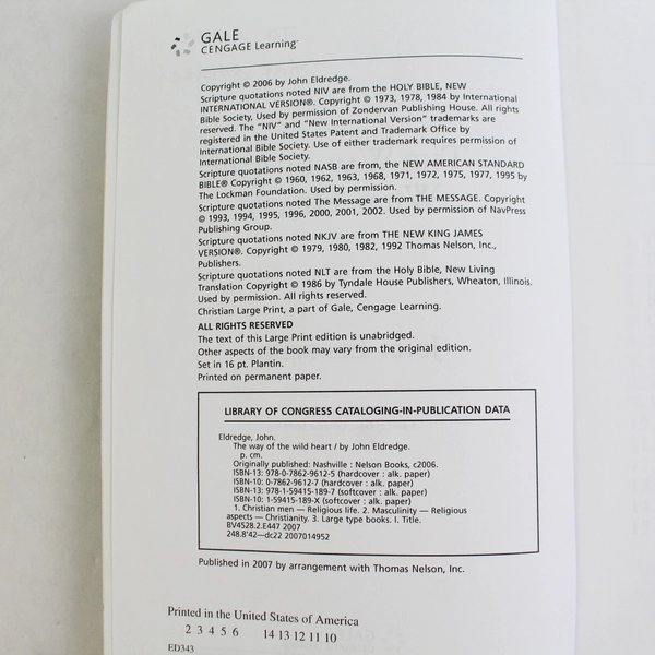 Large Print The Way Of The Wild Heart by John Eldredge 2007 Paperback