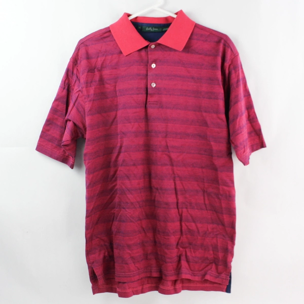 Bobby Jones Men's Medium Red Blue Striped Cotton Polo Shirt - Good Condition