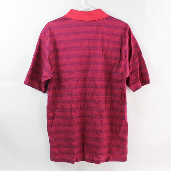Bobby Jones Men's Medium Red Blue Striped Cotton Polo Shirt - Good Condition