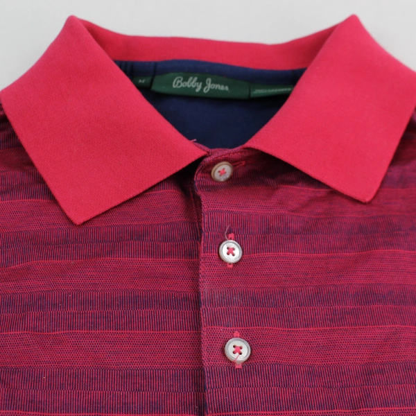 Bobby Jones Men's Medium Red Blue Striped Cotton Polo Shirt - Good Condition