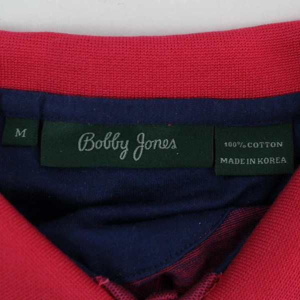 Bobby Jones Men's Medium Red Blue Striped Cotton Polo Shirt - Good Condition