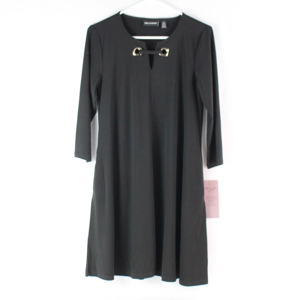 Nina Leonard Miracle Matte Jersey Black Shift Dress Women's Size S, NWT