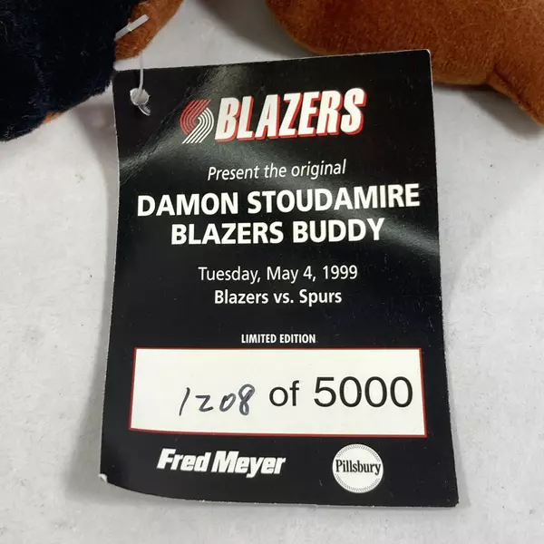 1999 Trail Blazers Damon Stoudamire L.E. Plush #3 Rare NBA Collectible