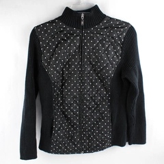 Croft & Barrow Black Zip-Up Jacket with White Polka Dots Women's Medium