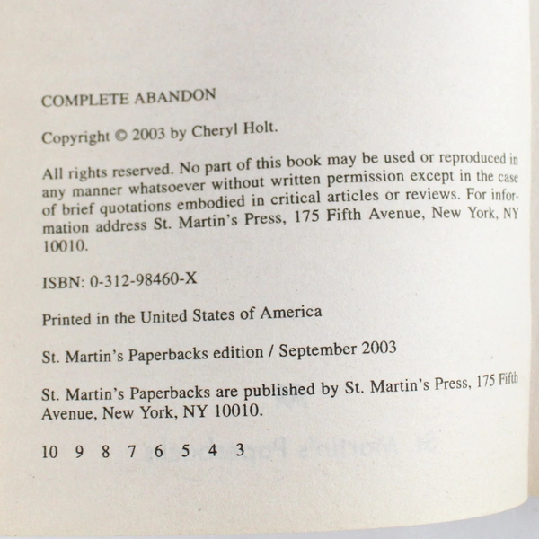 Complete Abandon by Cheryl Holt 2003 Paperback