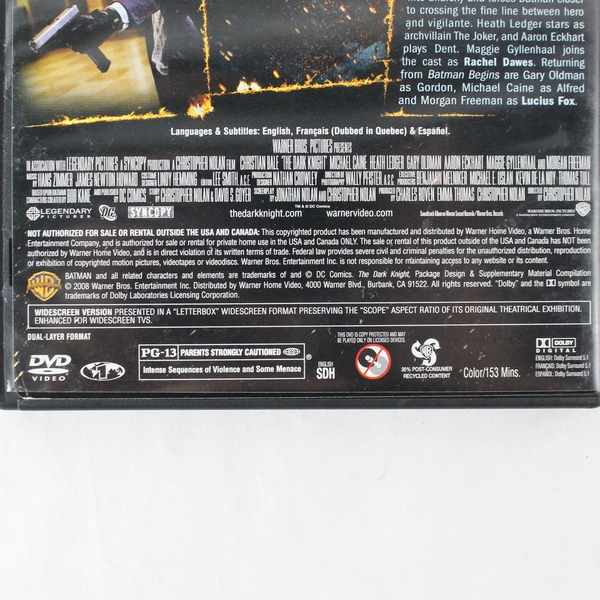 The Dark Knight DVD 2008 Widescreen Christian Bale Heath Ledger - Good Condition