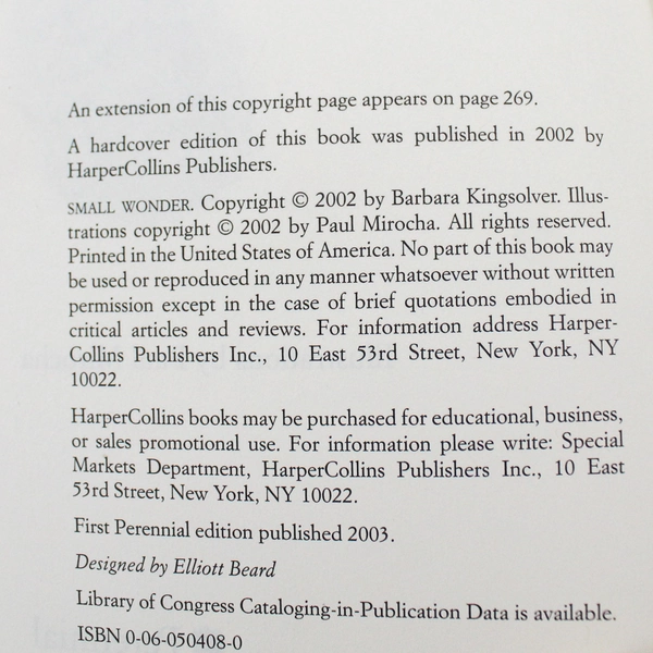 Small Wonder: Essays by Barbara Kingsolver 2003 Paperback