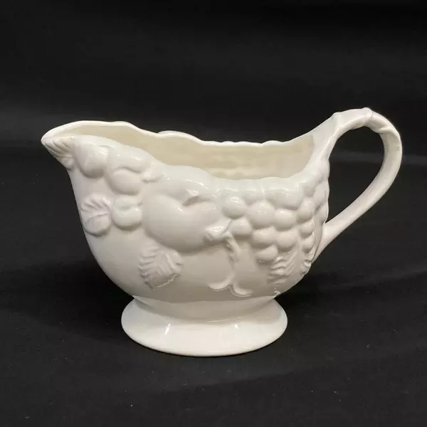 Vintage Milkglass Footed Pitcher Japan Embossed Fruits 5" Tall