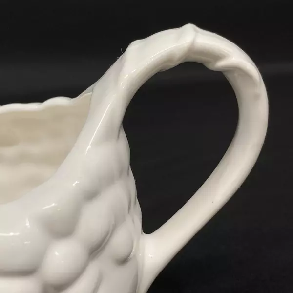 Vintage Milkglass Footed Pitcher Japan Embossed Fruits 5" Tall