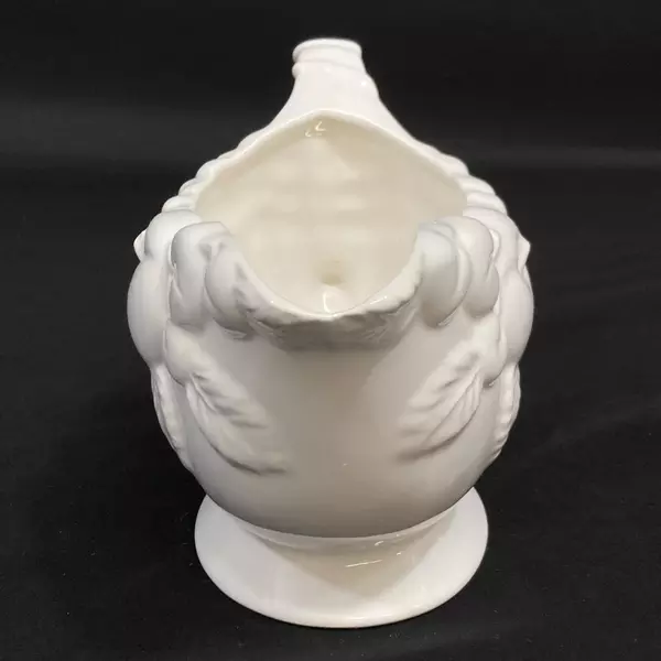 Vintage Milkglass Footed Pitcher Japan Embossed Fruits 5" Tall