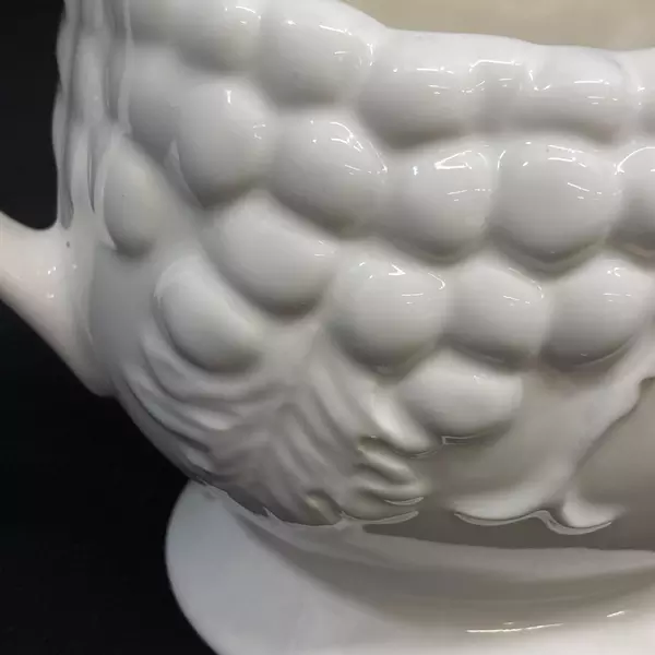 Vintage Milkglass Footed Pitcher Japan Embossed Fruits 5" Tall