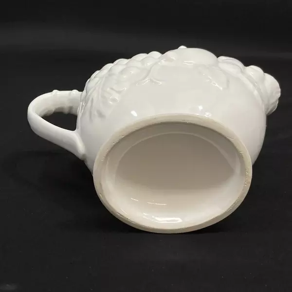 Vintage Milkglass Footed Pitcher Japan Embossed Fruits 5" Tall