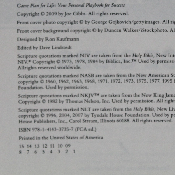 Game Plan for Life by Joe Gibbs Playbook For Success 2009 Hardcover Dust Jacket