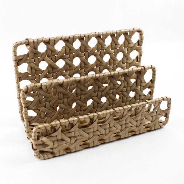 Beige Woven Desktop Vertical File Sorter Organizer