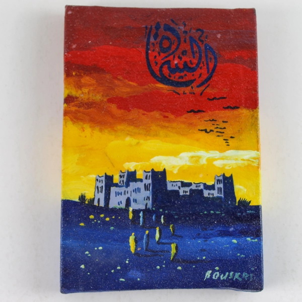 Small Original Oil Painting Sunset Cityscape Signed 6x4 inch