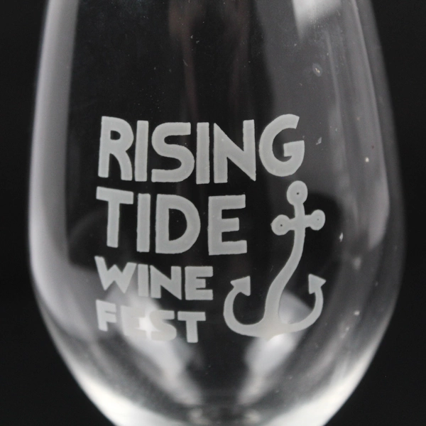Lot of 2 Reidel Crystal Wine Glasses Advertising The Rising Tide Wine Fest