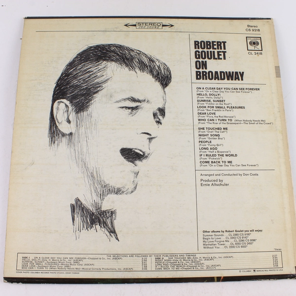Robert Goulet On Broadway Vinyl LP Columbia CS 9218 - Good Condition