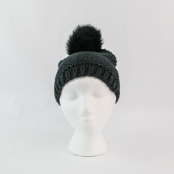 Lot of 2 Women's Knit Crochet Beanie Hats Winter Poms - Good Condition