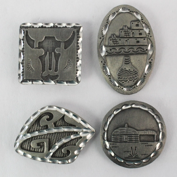 Vintage Set of 4 Silver-Toned Southwestern Style Button Covers