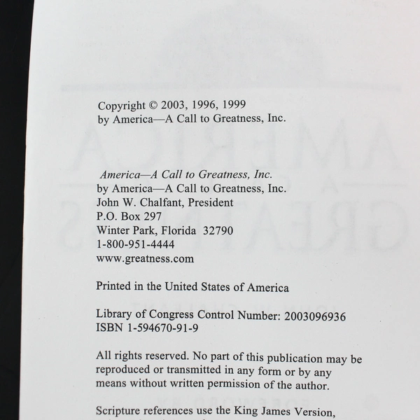 America: A Call to Greatness by John W. Chalfant, 2003 PB in Good Condition