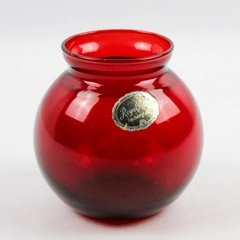 Vintage Anchor Hocking Royal Ruby Round Ivy Ball Vase 4"