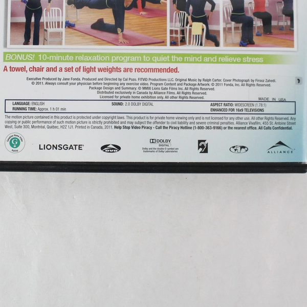 Jane Fonda Trim Tone & Flex Prime Time 2 Workouts DVD 2011 Lionsgate