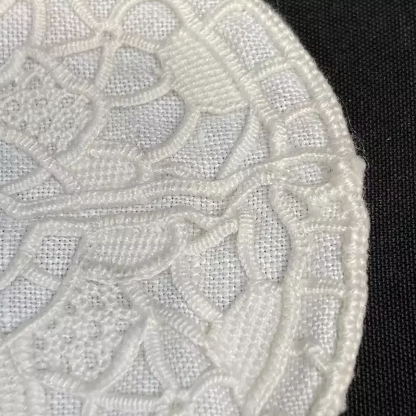 8 Vintage White Handmade Coasters Linen Back Needlework Top