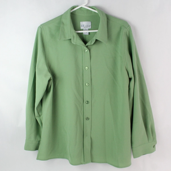 The Tog Shop Petites Long Sleeve Button-Up Shirt Blouse Green Size PL Pre-Owned