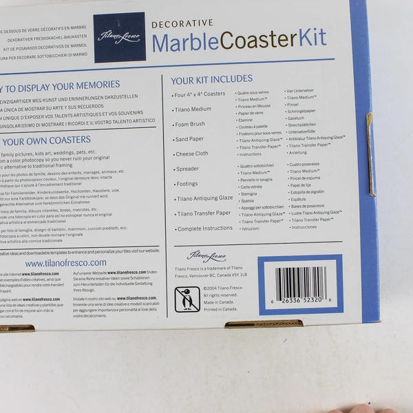 Tilano Fresco Arts Marble Coaster Kit Photo Transfer Coasters Open Box