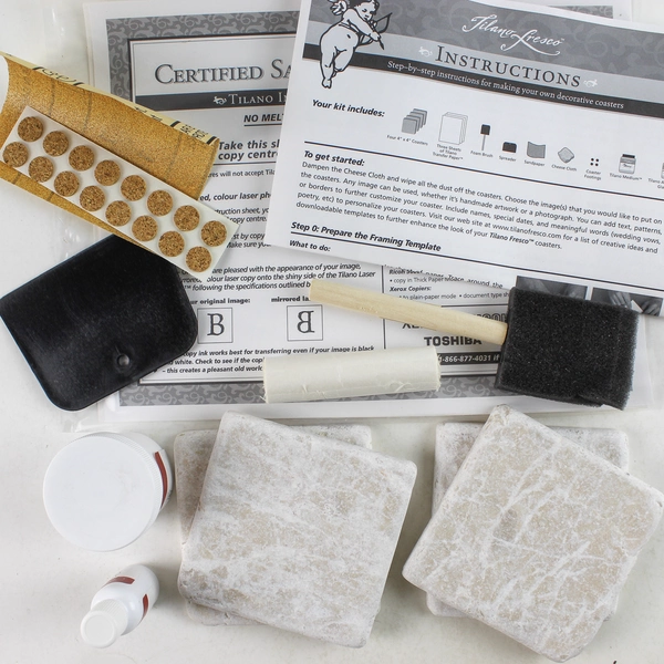 Tilano Fresco Arts Marble Coaster Kit Photo Transfer Coasters Open Box