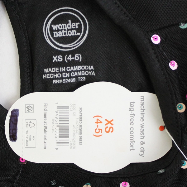 NWT Wonder Nation Black Sleeveless Scattered Sequin Dress Girl's XS 4-5