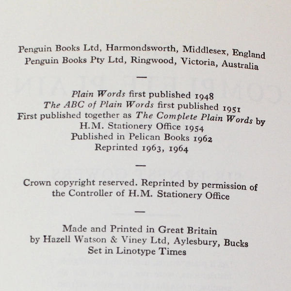 The Complete Plain Words by Sir Ernest Gowers Vintage 1964 Paperback Book