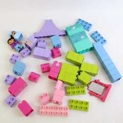 Lot of 65 Mega Bloks Bricks Pink Teal Lavender Light Blue Green