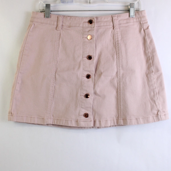 Forever 21 Dusty Pink Cotton Skirt Rose Gold-Tone Buttons Women's 31