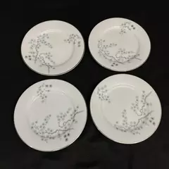 Lot of 4 Noritake Pineville Bread Plates 5854 White Platinum Rim Pine Branches