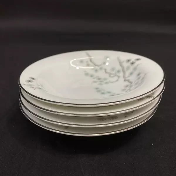 Set of 4 Vtg Noritake Pineville 5854 Fruit Bowls White Platinum Rim 5.5"