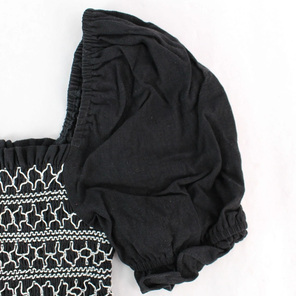 Lost + Wander Black Puff-Sleeve Cropped Top Women's XS