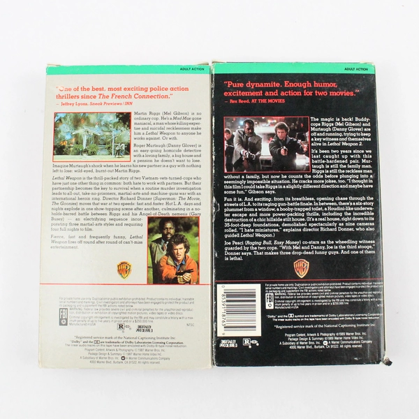Lot of 2 VHS Tape Movies Lethal Weapon I & II Mel Gibson Danny Glover