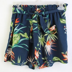 Fashion Nova Navy Blue Tropical Floral Pattern Shorts with Belt Women's Large