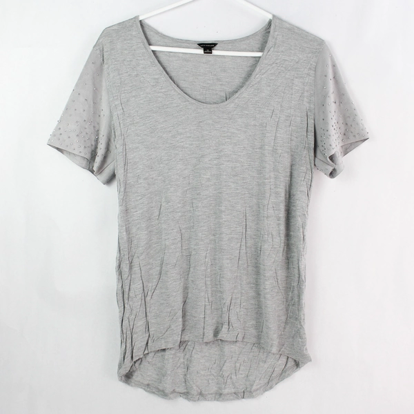 Ann Taylor Beaded Gray Short-Sleeve T-Shirt Women's Medium Good Condition