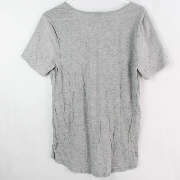Ann Taylor Beaded Gray Short-Sleeve T-Shirt Women's Medium Good Condition